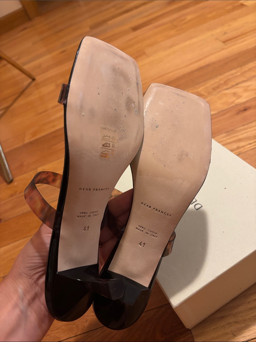 Dear Frances Black Patent Mules with Tortoiseshell Straps - Picture 3 of 3